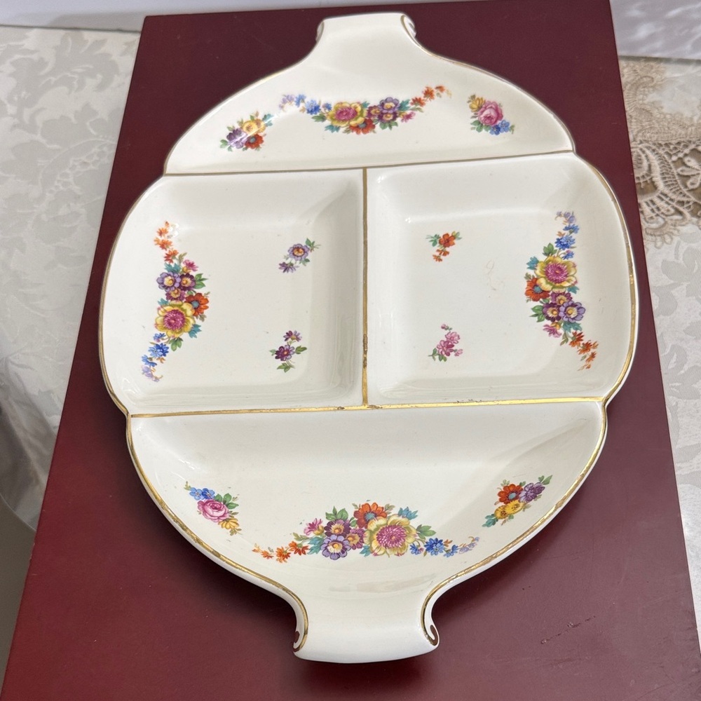 Vintage 1930s Erphila Art Pottery Dresser/Perfume Tray. Colorful Flowers Set